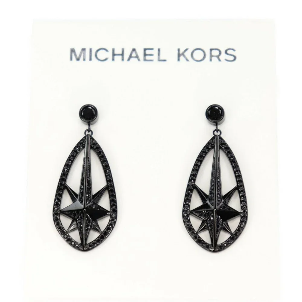 Michael Kors Black Ion-Plated Pave Starburst Drop Earrings‎ MKJ6936